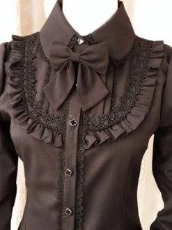 Blouson Sweet Lolita Robe rouge à manches longues Collier Bow Ruffled Winter Lolita Shirt Déguisements Halloween