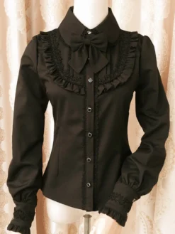 Blouson Sweet Lolita Robe rouge à manches longues Collier Bow Ruffled Winter Lolita Shirt Déguisements Halloween