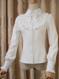 Blouson Sweet Lolita Robe rouge à manches longues Collier Bow Ruffled Winter Lolita Shirt Déguisements Halloween