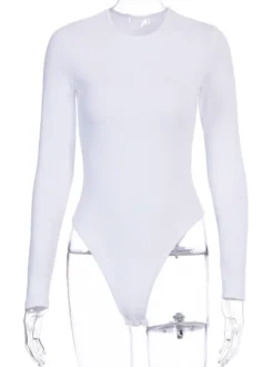 Body Abricot Léger Manches Longues Passepoil Stretch Encolure Crantée Sexy Top En Coton Pour Les Femmes
