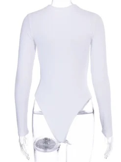 Body Abricot Léger Manches Longues Passepoil Stretch Encolure Crantée Sexy Top En Coton Pour Les Femmes