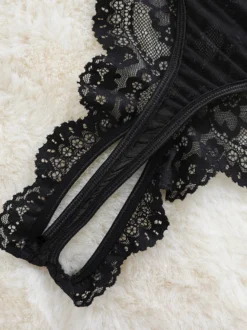 Body corset en dentelle florale pour femme avec jarretières amovibles décolleté plongeant lingerie transparente nuisette