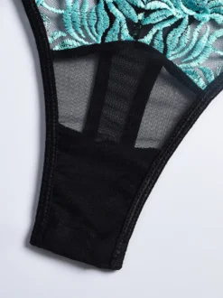Body en dentelle florale turquoise Teddy avec jarretière armatures et découpes en résille pour femme