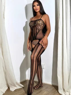 Body en nylon rayé jacquard rouge lingerie sans entrejambe collants et bas.