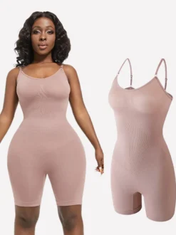 Body gainant mi-cuisses à fines bretelles spaghetti sans coutures