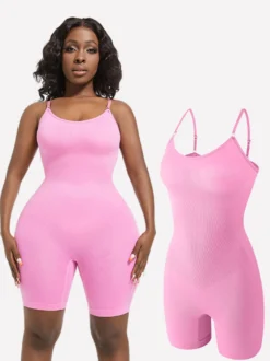 Body gainant mi-cuisses à fines bretelles spaghetti sans coutures