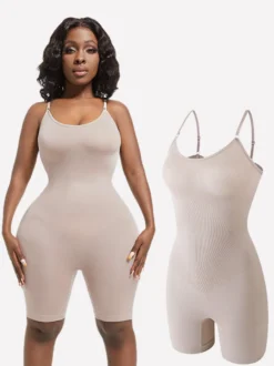 Body gainant mi-cuisses à fines bretelles spaghetti sans coutures