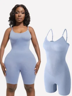 Body gainant mi-cuisses à fines bretelles spaghetti sans coutures