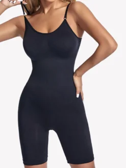 Body gainant mi-cuisses à fines bretelles spaghetti sans coutures