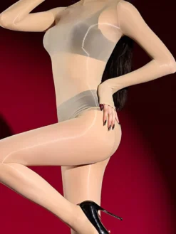 Body intégral transparent brillant à manches longues