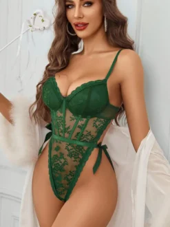 Body sexy en dentelle florale blanche transparente pour femme
