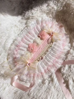 Bonnet Lolita accessoire de coiffure bandeau à fleurs rose clair chapeau