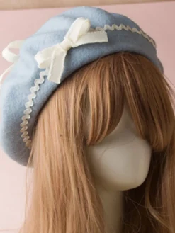 Bonnet Lolita Doux Noeud Laine Pom Pom Lolita Déguisements Halloween