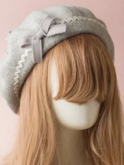 Bonnet Lolita Doux Noeud Laine Pom Pom Lolita Déguisements Halloween