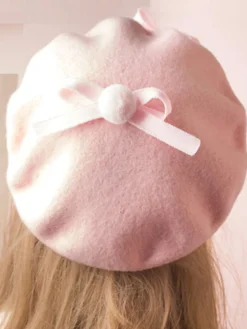 Bonnet Lolita Doux Noeud Laine Pom Pom Lolita Déguisements Halloween