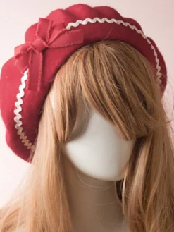 Bonnet Lolita Doux Noeud Laine Pom Pom Lolita Déguisements Halloween