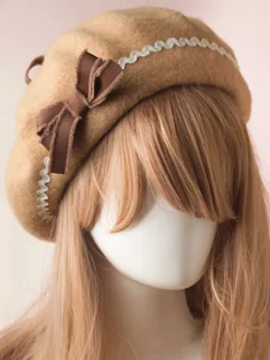 Bonnet Lolita Doux Noeud Laine Pom Pom Lolita Déguisements Halloween