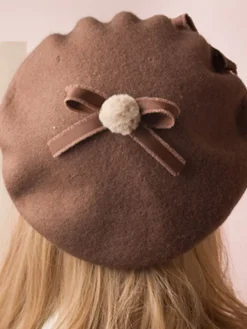 Bonnet Lolita Doux Noeud Laine Pom Pom Lolita Déguisements Halloween