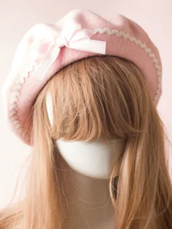 Bonnet Lolita Doux Noeud Laine Pom Pom Lolita Déguisements Halloween