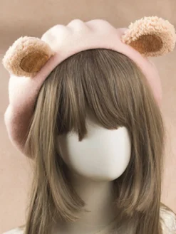 Bonnet Lolita en laine avec oreille d'ours mignon