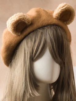 Bonnet Lolita en laine avec oreille d'ours mignon