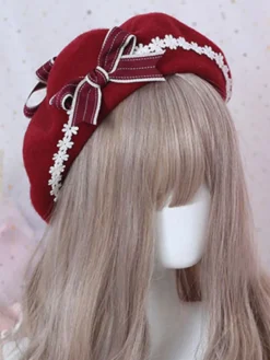 Bonnet Lolita en Laine Floral Doux Béret Lolita Marguerite Déguisements Halloween