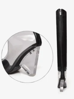 Bottes au-dessus du genou argentées bottes métalliques à bout pointu et talon épais cuissardes hautes