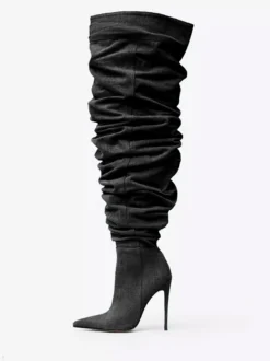 Bottes au-dessus du genou bottes hautes en denim bleu à bout pointu et à talons hauts