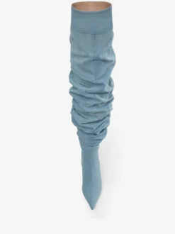 Bottes au-dessus du genou bottes hautes en denim bleu à bout pointu et à talons hauts