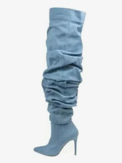 Bottes au-dessus du genou bottes hautes en denim bleu à bout pointu et à talons hauts