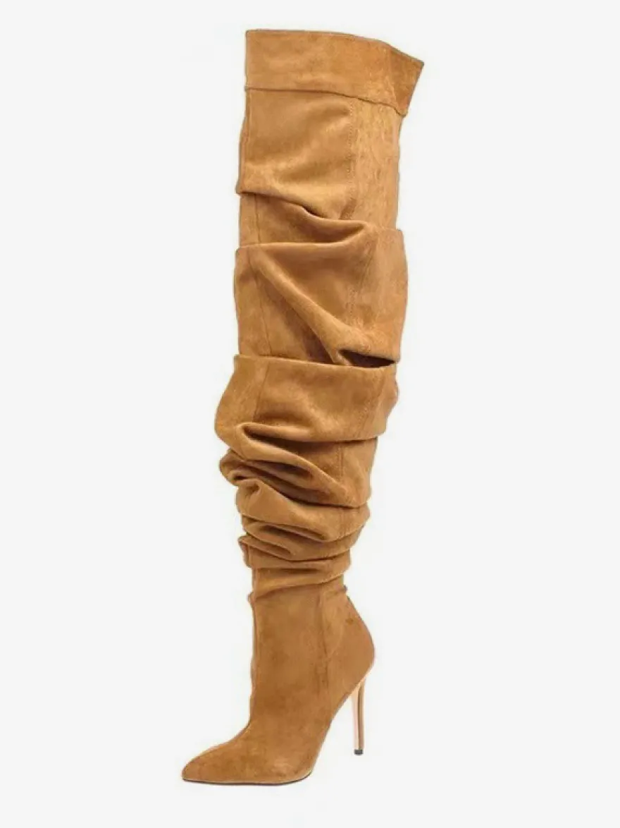 Bottes au-dessus du genou bottes hautes en denim bleu à bout pointu et à talons hauts