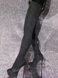 Bottes au-dessus du genou Bottes hautes noires pour femmes Tige en micro-suède Talon aiguille