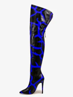 Bottes au-dessus du genou bout pointu imprimées talons hauts cuissardes