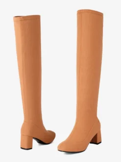 Bottes au-dessus du genou Rose Cuissardes pour femmes en polyester Talon épais