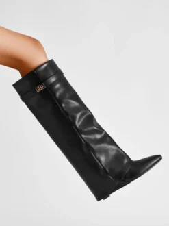Bottes au genou pour femmes en cuir PU avec détails en métal Bottes hautes au genou