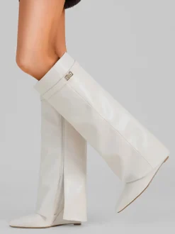 Bottes au genou pour femmes en cuir PU avec détails en métal Bottes hautes au genou