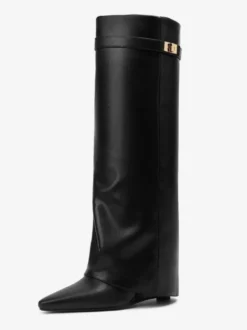 Bottes au genou pour femmes en cuir PU avec détails en métal Bottes hautes au genou
