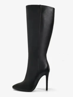 Bottes au genou pour femmes en cuir PU détails en métal cuissardes au genou talon aiguille
