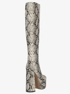 Bottes au genou Python bout rond imprimé serpent talon épais bottes au genou pour les femmes