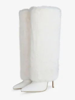 Bottes au Genou à Talons Hauts avec Bout Pointu en Cuir Synthétique Unicolore