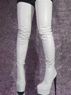 Bottes blanches sexy au-dessus du genou bottes hautes à talons aiguilles