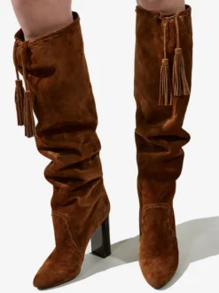 Bottes chaussures en daim marron à talons épais
