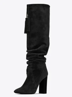 Bottes chaussures en daim marron à talons épais