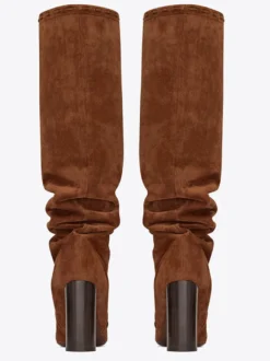 Bottes chaussures en daim marron à talons épais