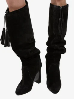 Bottes chaussures en daim marron à talons épais