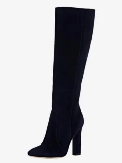 Bottes chaussures en daim noires Bottes à talons épais