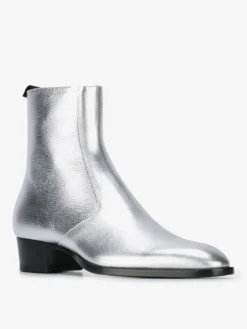 Bottes Chelsea pour hommes Bottes habillées à bout rond en cuir de vache argenté