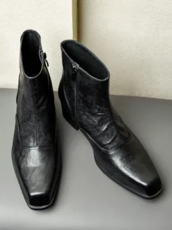 Bottes Chelsea pour hommes bottes habillées à bout carré et talons épais avec fermeture éclair sur le côté