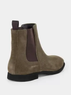 Bottes Chelsea pour hommes Bottines à enfiler à bout carré en micro-suède olive