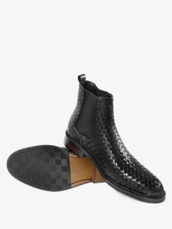 Bottes Chelsea pour hommes Bottines courtes à bout rond en cuir de vachette noir